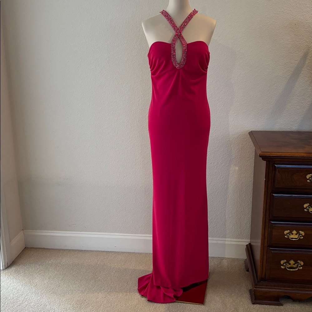 Elegant Vtg 90s Formal/prom Pink Halter Neck Dress with Hand Beaded Detail Sz 6